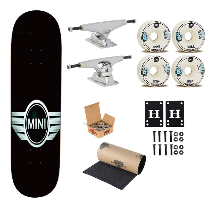 Mini Cooper Logo Black Skateboard Complete Board 8.0" X 31.75"