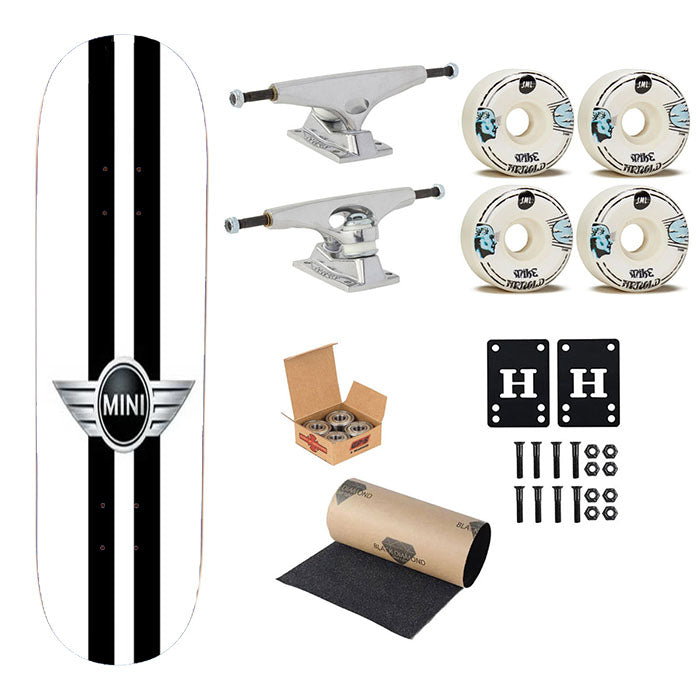 Mini Cooper Logo Black Stripes Skateboard Complete Board 8.0" X 31.75"