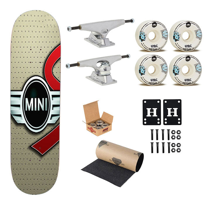 Mini Cooper Logo Silver Skateboard Complete Board 8.0" X 31.75"