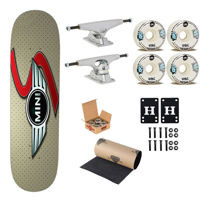 Mini Cooper Logo Silver Landscape Skateboard Complete Board 8.0" X 31.75"
