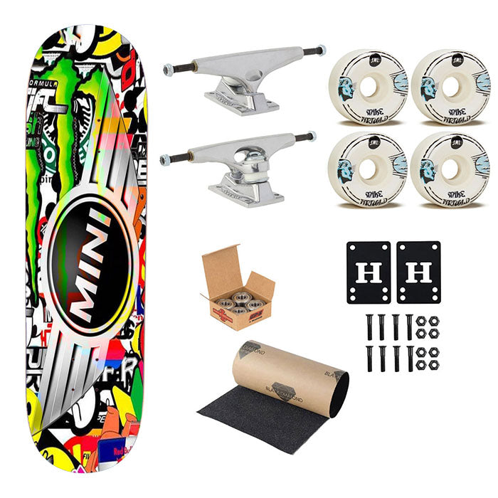 Mini Cooper Sticker Bomb Skateboard Complete Board 8.0" X 31.75"