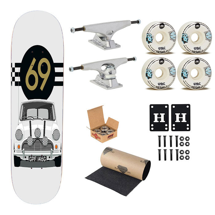 Mini Cooper White 69 Skateboard Complete Board 8.0" X 31.75"