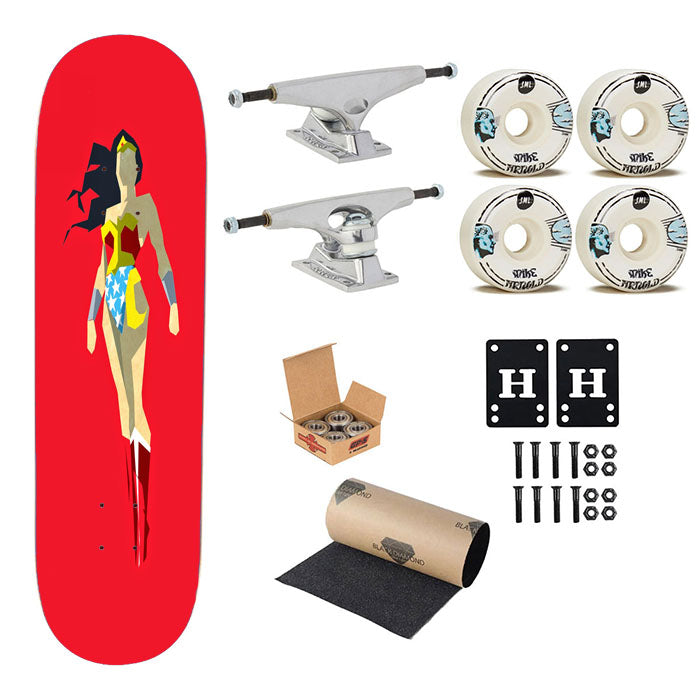 Minimalist Wonder Woman Red Skateboard Complete Board 8.0" X 31.75"