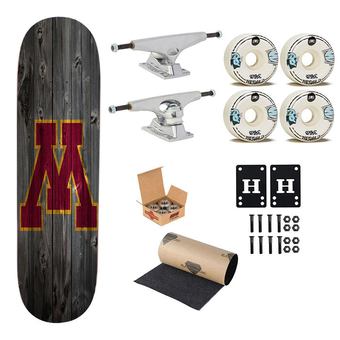 Minnesota Golden Gophers Dark Wood Logo Skateboard Complete Board 8.0" X 31.75"