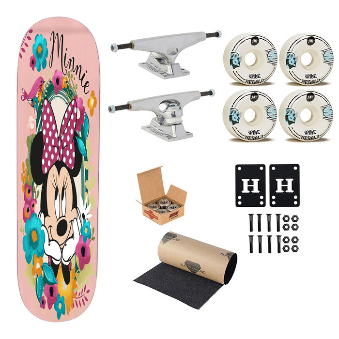 Minnie Flower Wreath Skateboard Complete Board 8.0" X 31.75"
