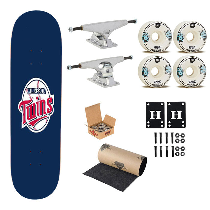 Mlb Minnesota Twins Logo Blue Skateboard Complete Board 8.0" X 31.75"