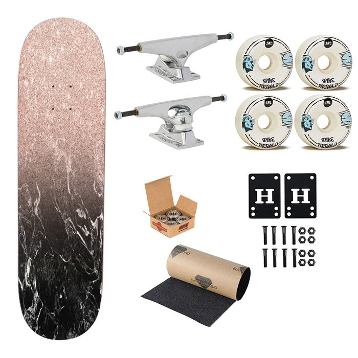 Modern Rose Gold Ombre Black Marble Color Skateboard Complete Board 8.0" X 31.75"