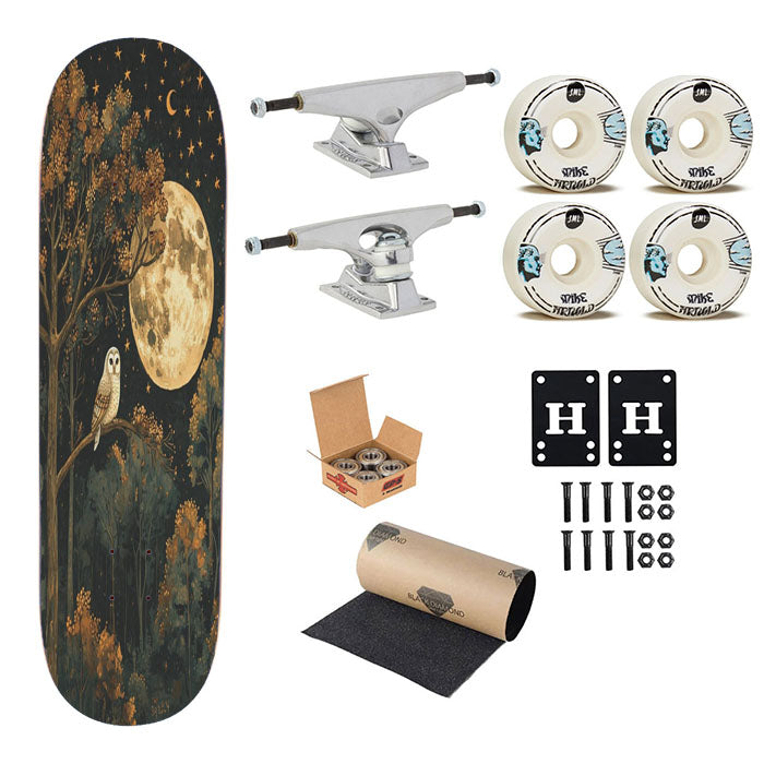Moody Full Moon Night Owl Skateboard Complete Board 8.0" X 31.75"