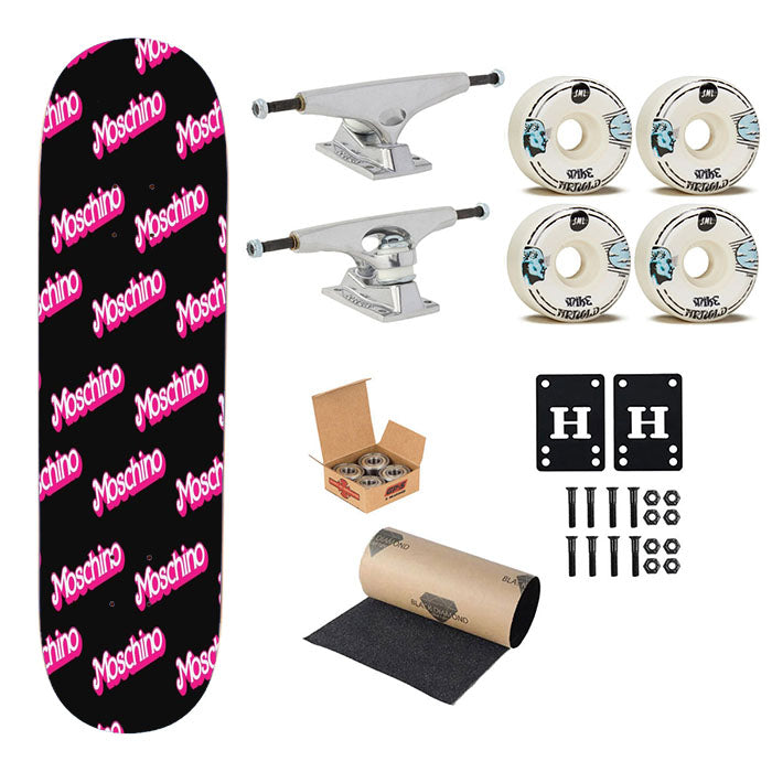 Moschino Pattern Pink In Black Skateboard Complete Board 8.0" X 31.75"