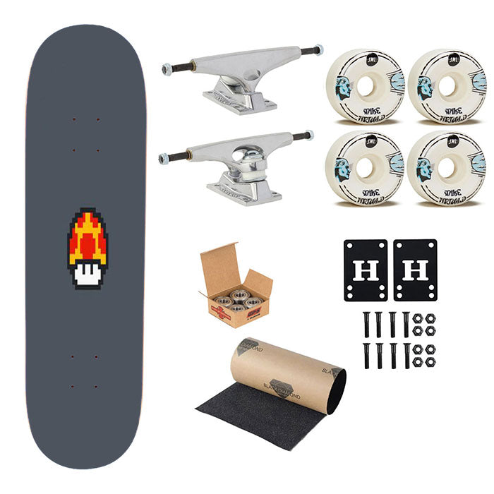 Mushroom Pixel Skateboard Complete Board 8.0" X 31.75"