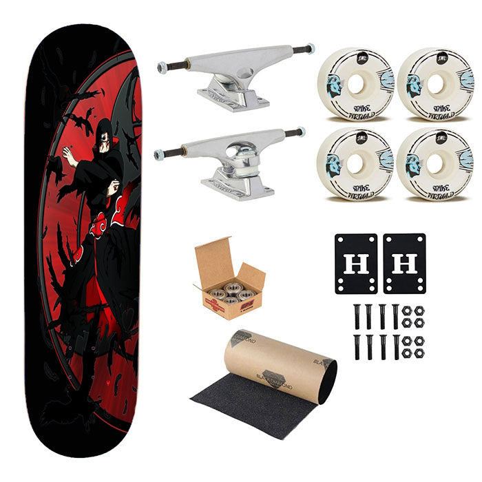 Naruto Shippuden Akatsuki Uchiha Itachi Sharingan Anime Boys Crows Skateboard Complete Board 8.0" X 31.75"