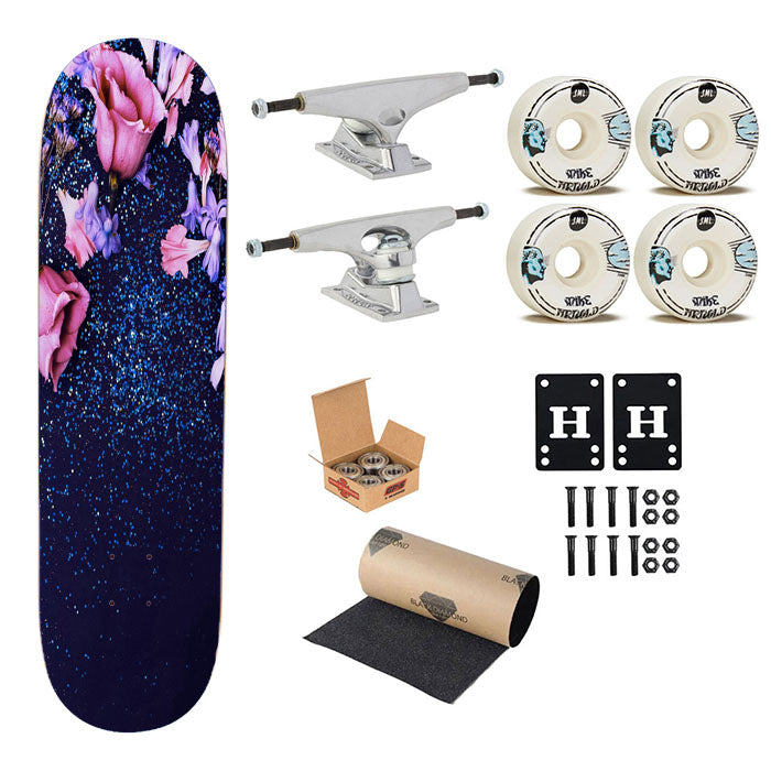 Nature Morning Dew Leaf Flower Rain Flare Skateboard Complete Board 8.0" X 31.75"