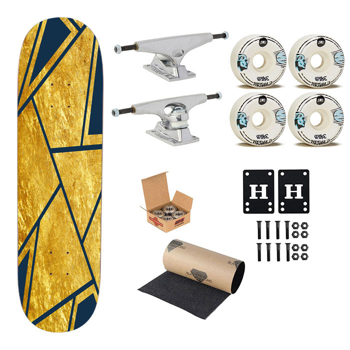 Navy Gold Abstract Triangle Geometric Skateboard Complete Board 8.0" X 31.75"