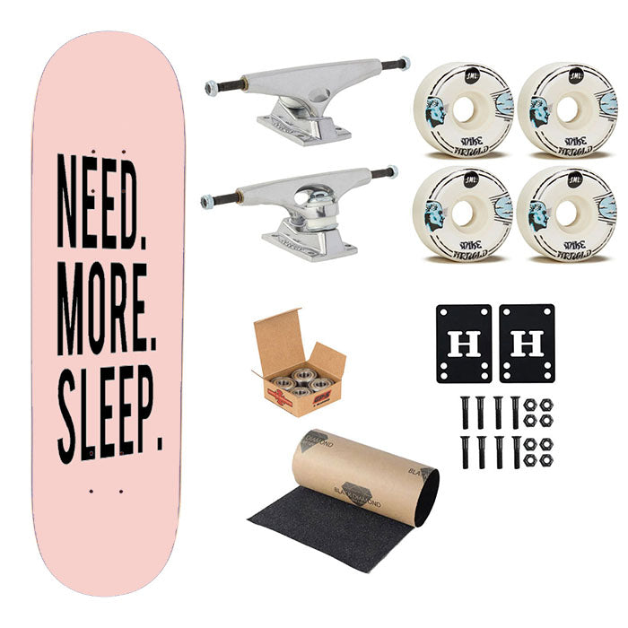 Need More Sleep Funny Tumblr Graphic Pink Skateboard Complete Board 8.0" X 31.75"
