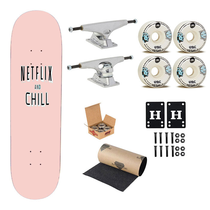 Netflix And Chill Pink Skateboard Complete Board 8.0" X 31.75"