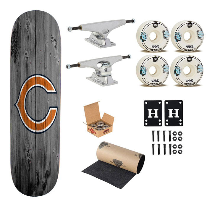 New Chicago Bears Nfl Logo Dark Wood Wallpaper Skateboard Complete Board 8.0" X 31.75"