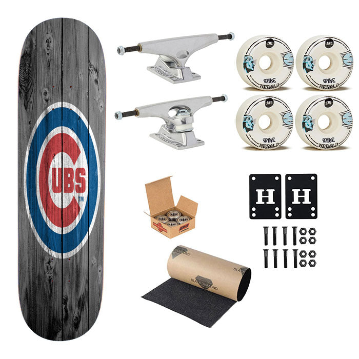 New Chicago Cubs Mlb Logo Dark Wood Wallpaper Skateboard Complete Board 8.0" X 31.75"