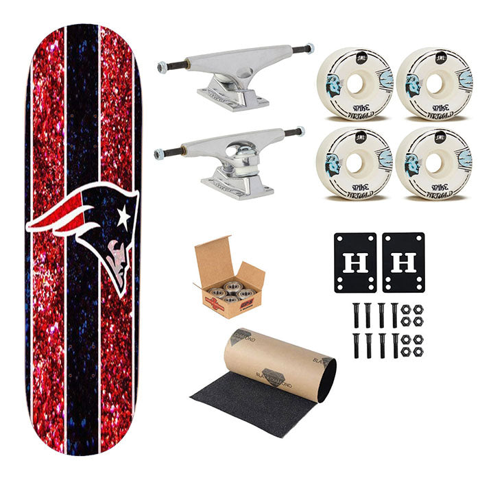New England Patriots Nfl Logo Glitter Skateboard Complete Board 8.0" X 31.75"