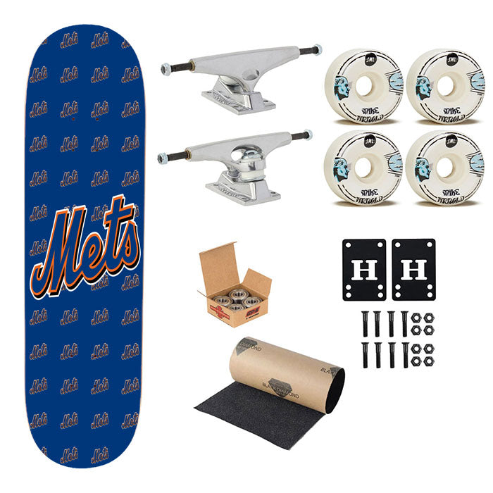 New York Mets Pattern Skateboard Complete Board 8.0" X 31.75"