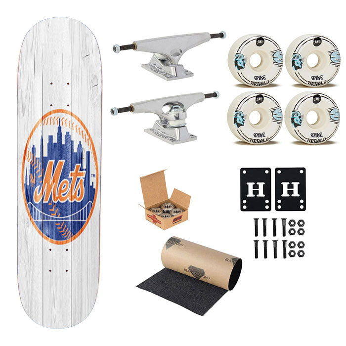 New York Mets White Wood Skateboard Complete Board 8.0" X 31.75"