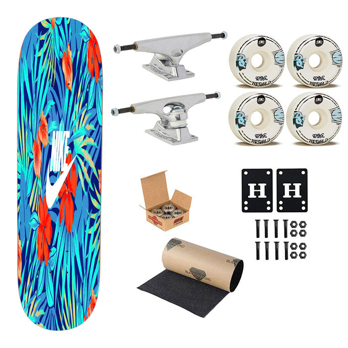 Nike Blue Flower Skateboard Complete Board 8.0" X 31.75"