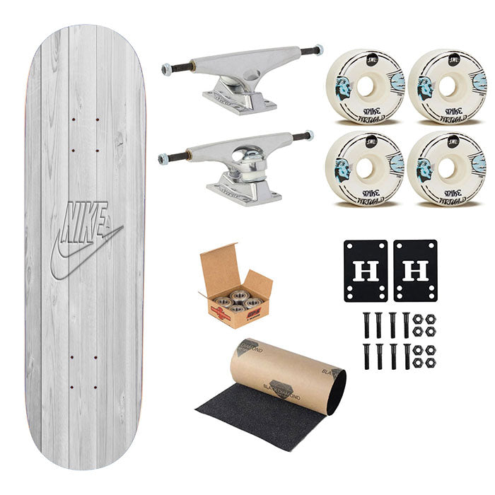 Nike Embossed Logo White Wood Skateboard Complete Board 8.0" X 31.75"