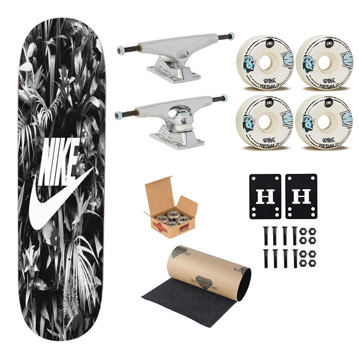 Nike Flowers Black White Skateboard Complete Board 8.0" X 31.75"