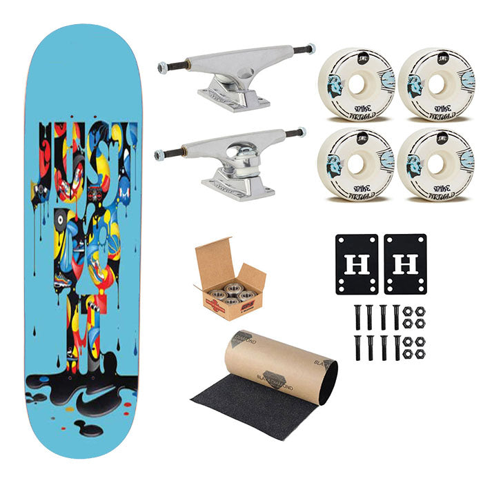 Nike Just Do It Paint Blue Bg Skateboard Complete Board 8.0" X 31.75"