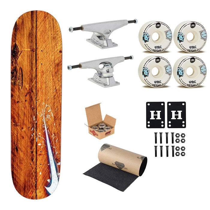 Nike Logo In Wood Skateboard Complete Board 8.0" X 31.75"