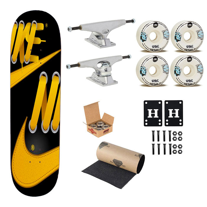 Nike Yellow Shoelace Skateboard Complete Board 8.0" X 31.75"