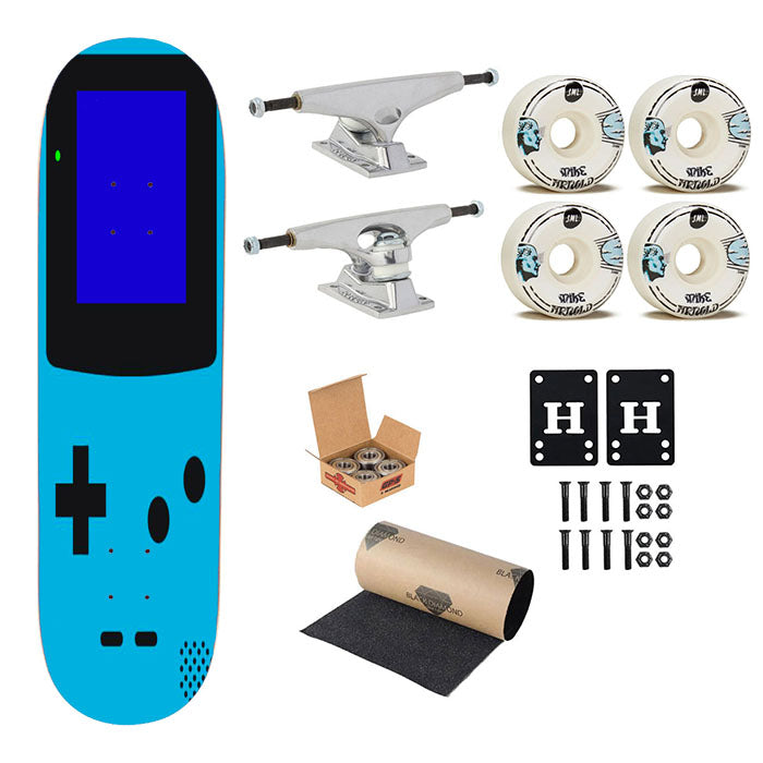 Nintendo Gameboy Blue Skateboard Complete Board 8.0" X 31.75"