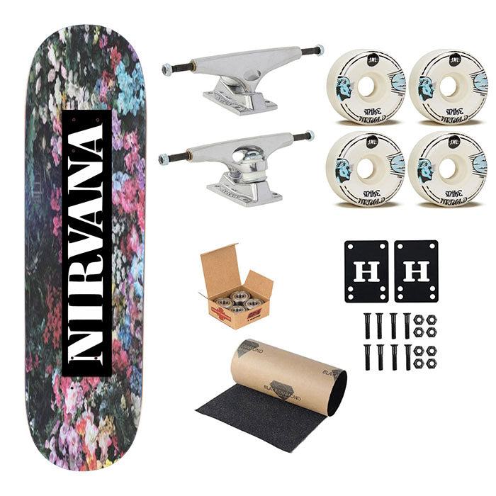 Nirvana On Floral Art, Kurt Cobain, Dave Grohl Skateboard Complete Board 8.0" X 31.75"