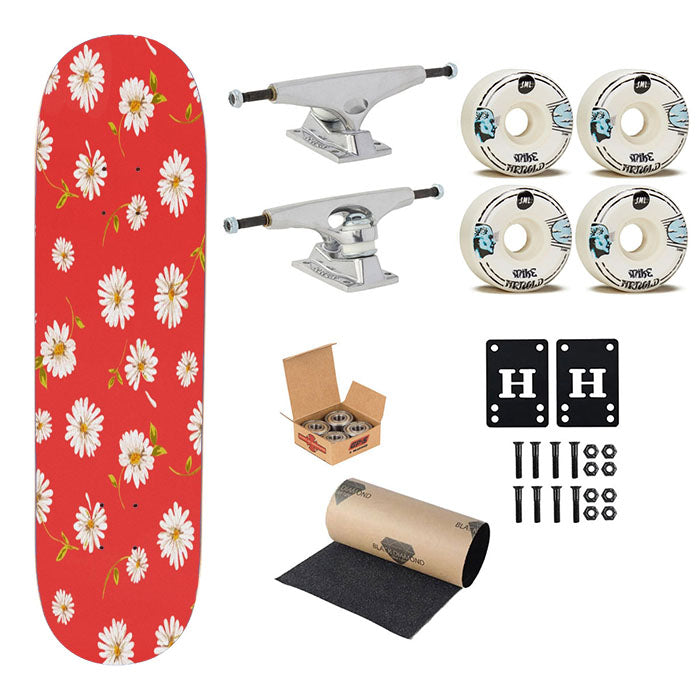 Noise Daisy Daydream Red Coral Floral Skateboard Complete Board 8.0" X 31.75"