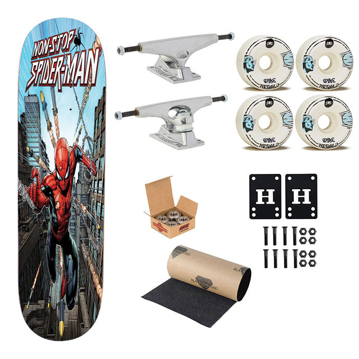 Non Stop Spiderman Skateboard Complete Board 8.0" X 31.75"