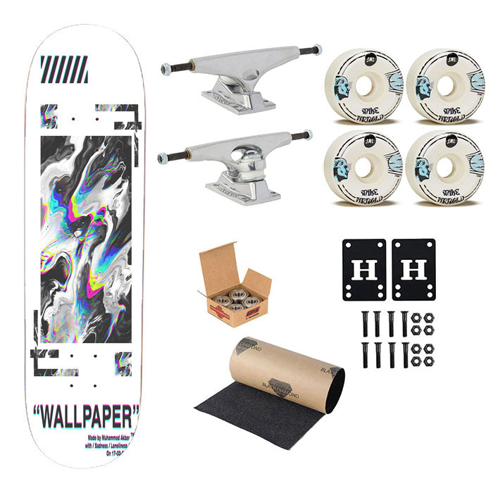 Off White Abstract White Aesthetics Skateboard Complete Board 8.0" X 31.75"