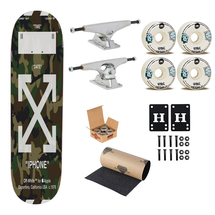 Off White Camouflage Background Skateboard Complete Board 8.0" X 31.75"
