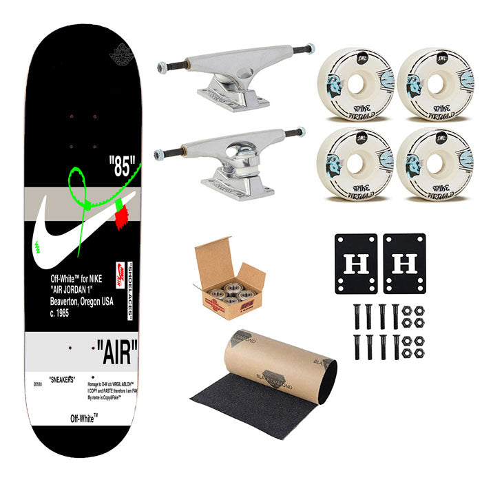 Off White Nike Air Black Skateboard Complete Board 8.0" X 31.75"