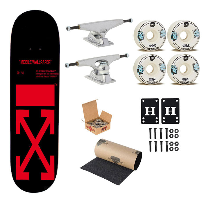 Off White Red Skateboard Complete Board 8.0" X 31.75"