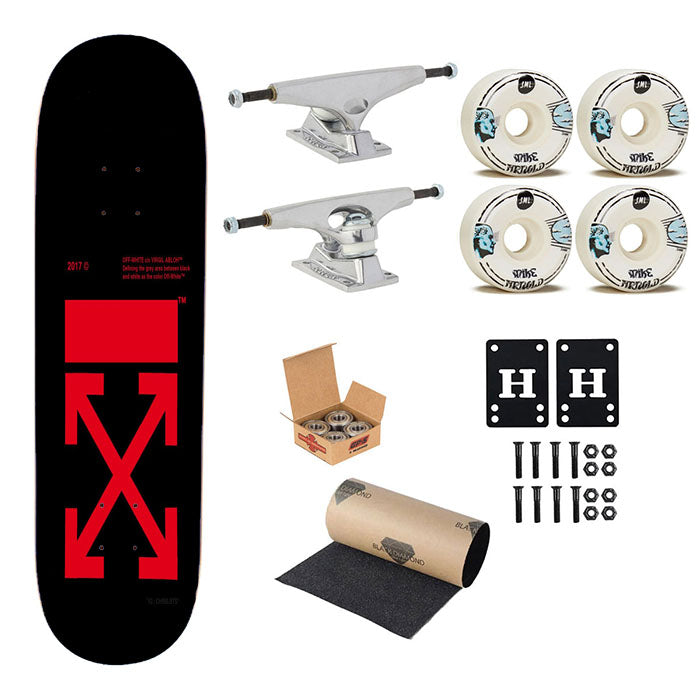 Off White Red Black Logo Wallpaper Skateboard Complete Board 8.0" X 31.75"