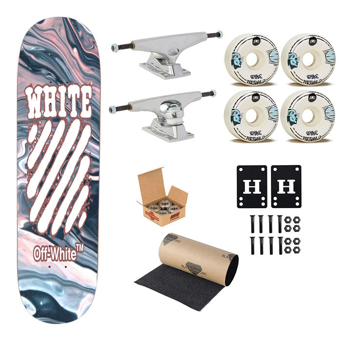 Off White Spray Marble Skateboard Complete Board 8.0" X 31.75"
