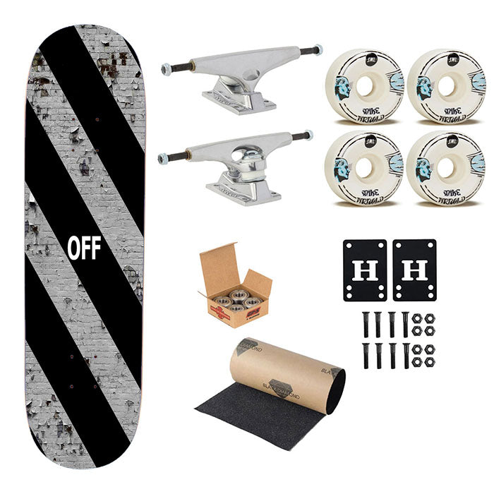 Off White Striped Brick Skateboard Complete Board 8.0" X 31.75"