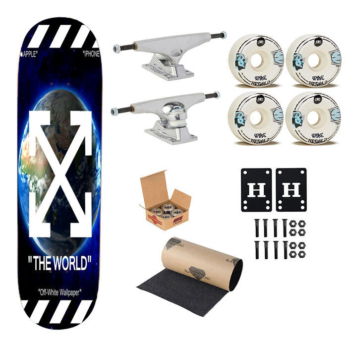 Off White The World Back Skateboard Complete Board 8.0" X 31.75"