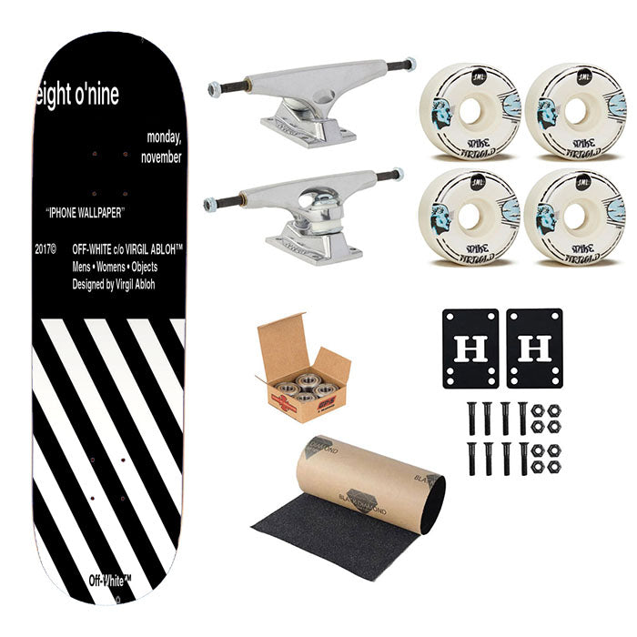 Off White Virgil Abloh Eight Nine Stripe Black Skateboard Complete Board 8.0" X 31.75"