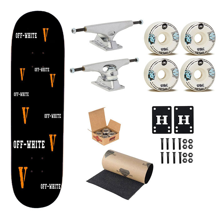 Off White Vlone Pattern Wallpaper Skateboard Complete Board 8.0" X 31.75"