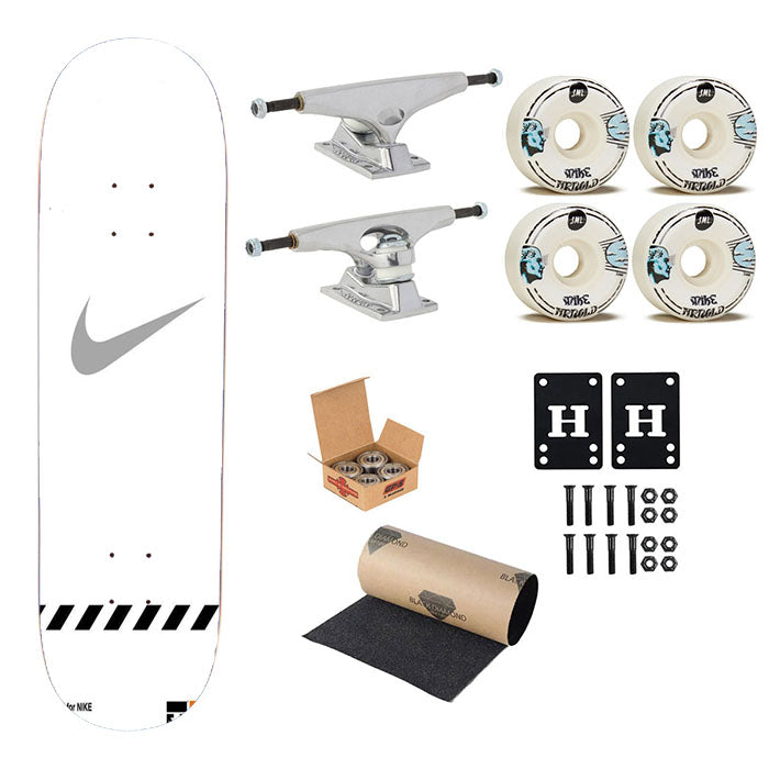 Off White X Nike Grey Logo Skateboard Complete Board 8.0" X 31.75"
