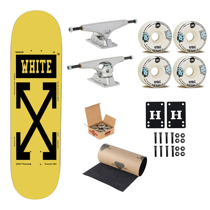 Off White Yellow Skateboard Complete Board 8.0" X 31.75"