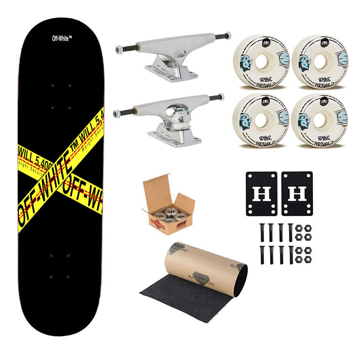 Off White Yellow Weight Security Skateboard Complete Board 8.0" X 31.75"
