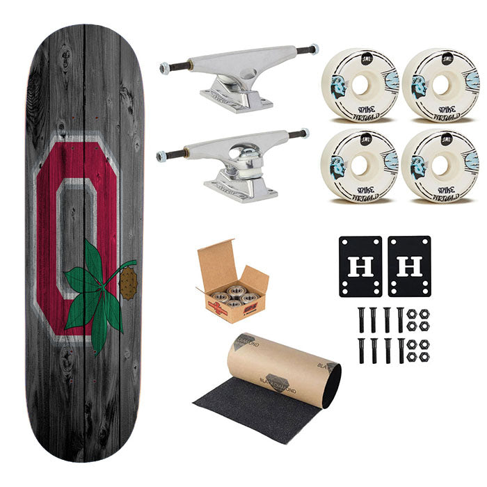 Ohio State Logo Dark Wood Wallpaper Skateboard Complete Board 8.0" X 31.75"