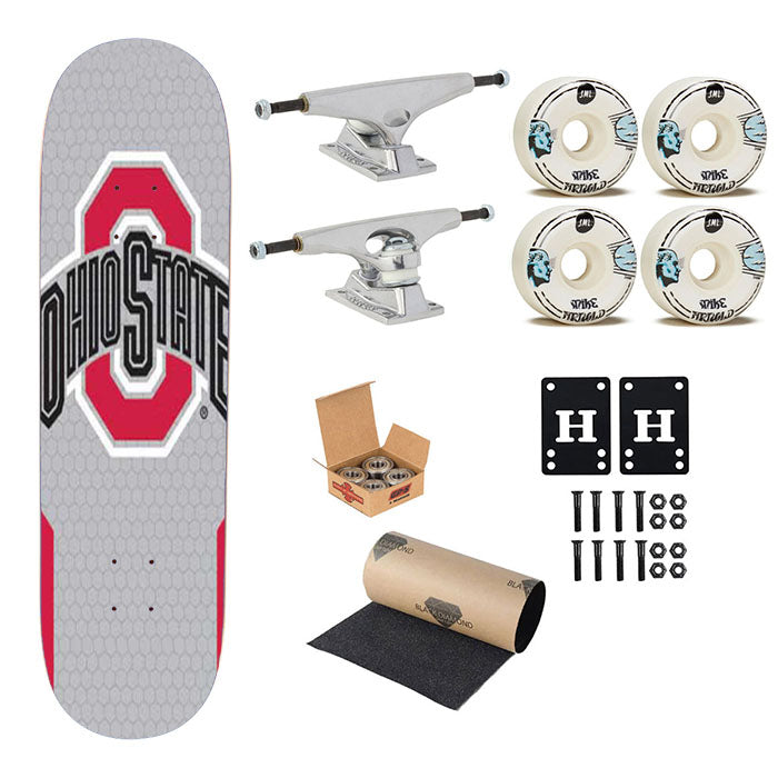 Ohio State Logo Honeycomb With Red Skateboard Complete Board 8.0" X 31.75"