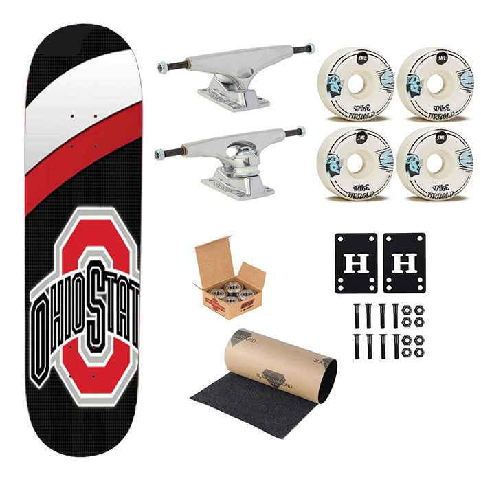 Ohio State Logo Under Stripes Skateboard Complete Board 8.0" X 31.75"